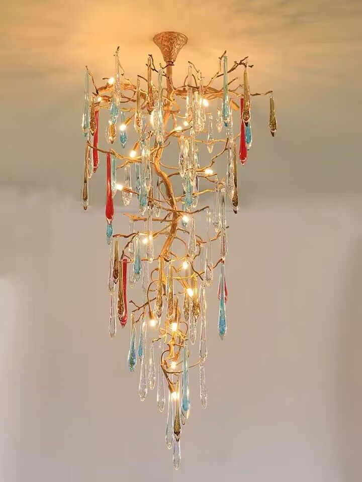 Verdant Crystal Colored Branch Column Chandelier