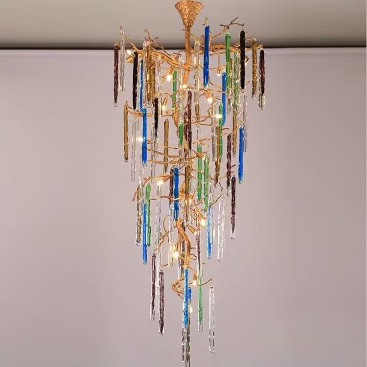Verdant Crystal Colored Branch Column Chandelier