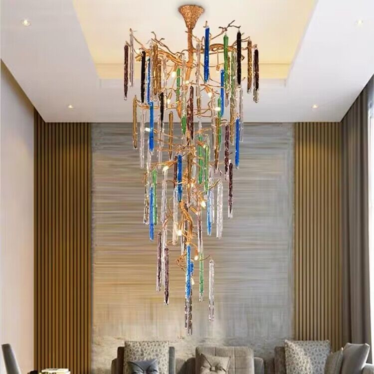 Verdant Crystal Colored Branch Column Chandelier