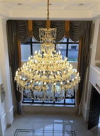 Oversized Luxury Traditional Gold / chrome Candle Branch Crystal Chandelier for 2-Story / duplex Buildings