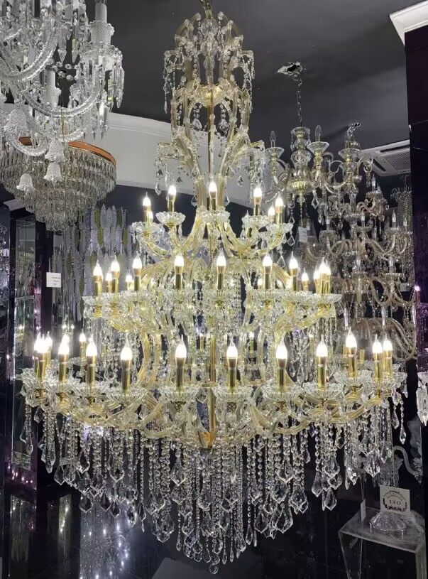 Oversized Luxury Traditional Gold / chrome Candle Branch Crystal Chandelier for 2-Story / duplex Buildings