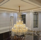 Oversized Luxury Traditional Gold / chrome Candle Branch Crystal Chandelier for 2-Story / duplex Buildings