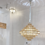 Modern Round Multi-Layer Amber Crystal Chandelier for Living / dining Room / villa