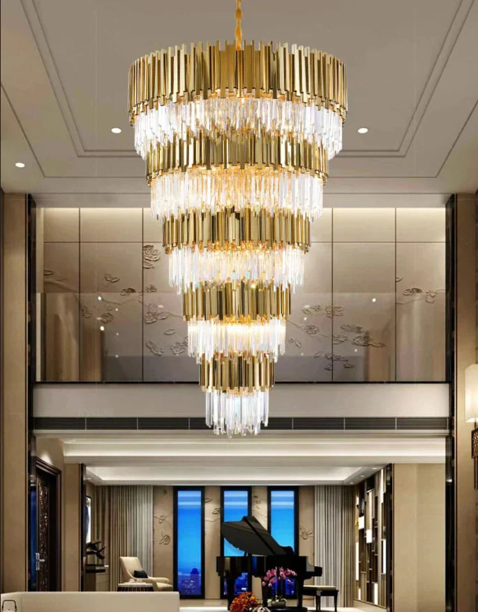 Extra Large Modern Multilayer Pendant Chandelier in Gold Finish Luxury Light for Large Staircase / duplex /