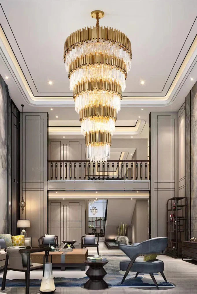 Extra Large Modern Multilayer Pendant Chandelier in Gold Finish Luxury Light for Large Staircase / duplex /