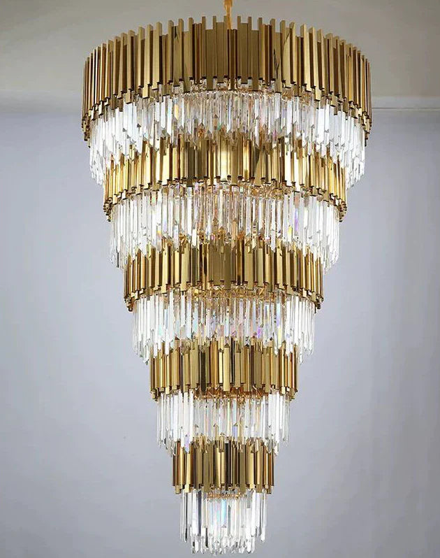 Extra Large Modern Multilayer Pendant Chandelier in Gold Finish Luxury Light for Large Staircase / duplex /