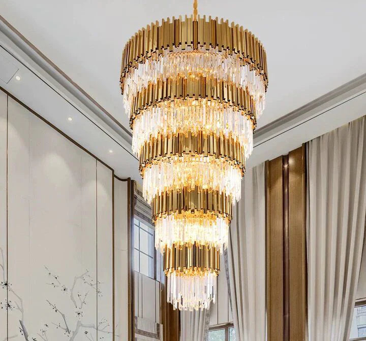 Extra Large Modern Multilayer Pendant Chandelier in Gold Finish Luxury Light for Large Staircase / duplex /