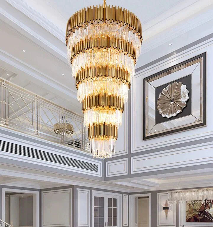 Extra Large Modern Multilayer Pendant Chandelier in Gold Finish Luxury Light for Large Staircase / duplex /