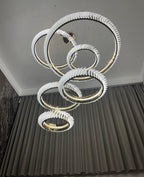 Extra Large Multi-Layers Rings Crystal Chandelier Modern Art Waves Creative Pendant Light for High-Ciling