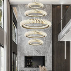 Extra Large Round Acrylic and Stainless Steel Multi-Layer Chandelier for High Ceilings