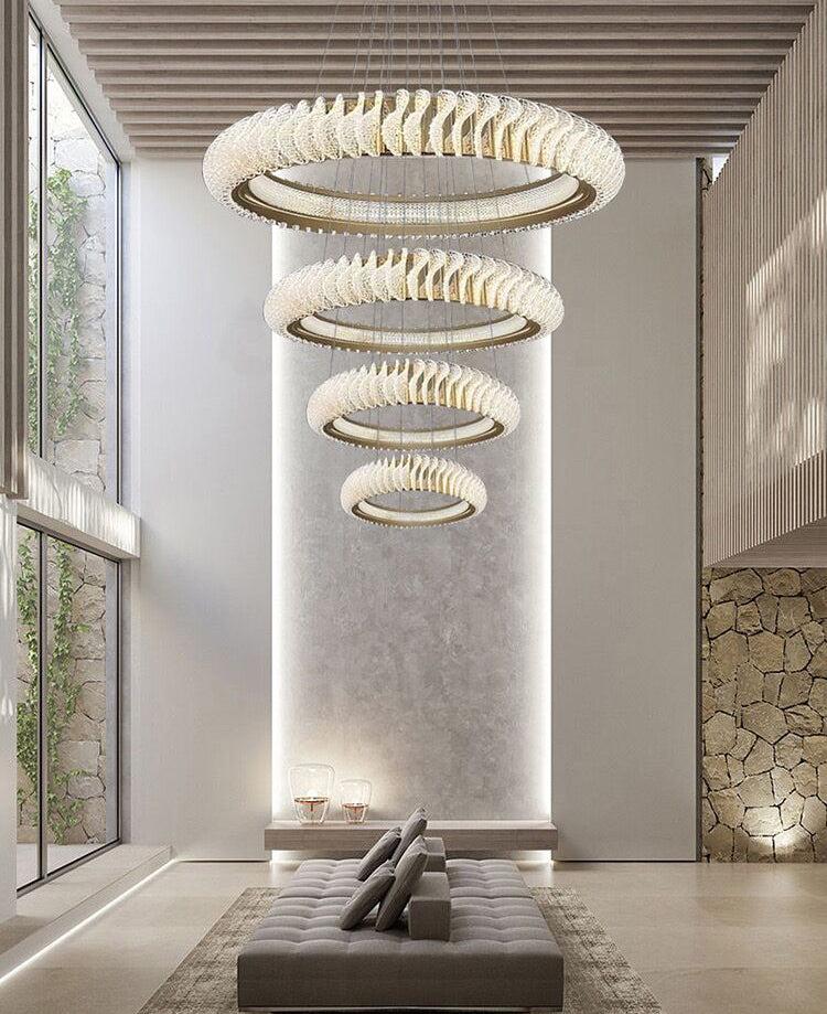 Extra Large Multi-Layers Rings Crystal Chandelier Modern Art Waves Creative Pendant Light for High-Ciling