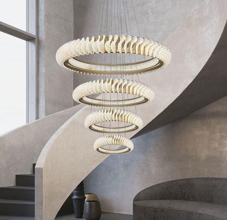 Extra Large Multi-Layers Rings Crystal Chandelier Modern Art Waves Creative Pendant Light for High-Ciling