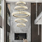 Extra Large Multi-Layers Rings Crystal Chandelier Modern Art Waves Creative Pendant Light for High-Ciling