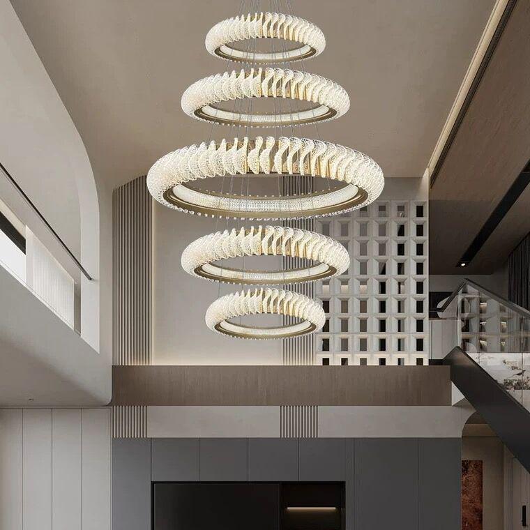 Extra Large Multi-Layers Rings Crystal Chandelier Modern Art Waves Creative Pendant Light for High-Ciling