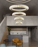 Extra Large Round Acrylic and Stainless Steel Multi-Layer Chandelier for High Ceilings