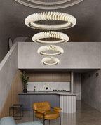 Extra Large Multi-Layers Rings Crystal Chandelier Modern Art Waves Creative Pendant Light for High-Ciling