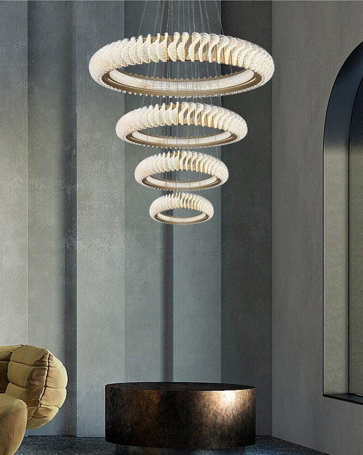 Extra Large Multi-Layers Rings Crystal Chandelier Modern Art Waves Creative Pendant Light for High-Ciling