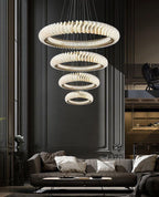 Extra Large Multi-Layers Rings Crystal Chandelier Modern Art Waves Creative Pendant Light for High-Ciling
