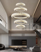 Extra Large Multi-Layers Rings Crystal Chandelier Modern Art Waves Creative Pendant Light for High-Ciling