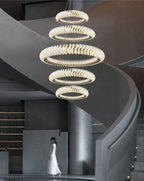 Extra Large Multi-Layers Rings Crystal Chandelier Modern Art Waves Creative Pendant Light for High-Ciling