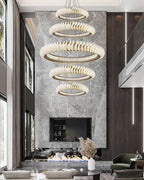 Extra Large Round Acrylic and Stainless Steel Multi-Layer Chandelier for High Ceilings