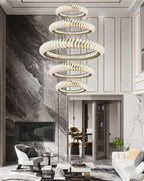 Extra Large Multi-Layers Rings Crystal Chandelier Modern Art Waves Creative Pendant Light for High-Ciling
