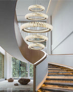 Extra Large Multi-Layers Rings Crystal Chandelier Modern Art Waves Creative Pendant Light for High-Ciling
