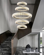 Extra Large Multi-Layers Rings Crystal Chandelier Modern Art Waves Creative Pendant Light for High-Ciling