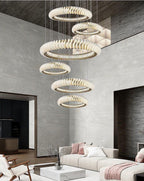 Extra Large Multi-Layers Rings Crystal Chandelier Modern Art Waves Creative Pendant Light for High-Ciling