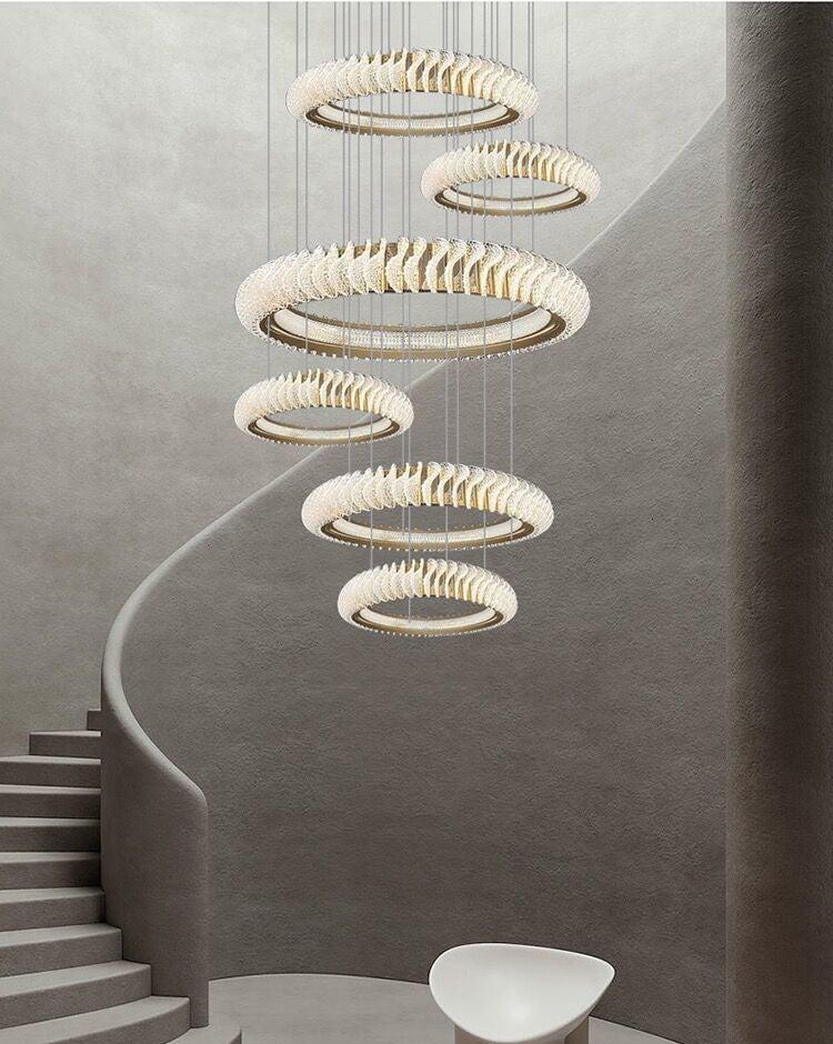 Extra Large Multi-Layers Rings Crystal Chandelier Modern Art Waves Creative Pendant Light for High-Ciling