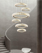 Extra Large Multi-Layers Rings Crystal Chandelier Modern Art Waves Creative Pendant Light for High-Ciling