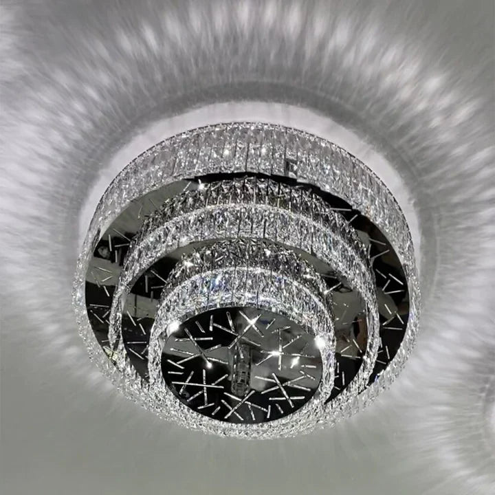 Oversized Modern Creative Flush Mount Round Multi-Layers Crystal Pendant Chandelier for Living / dining Room /