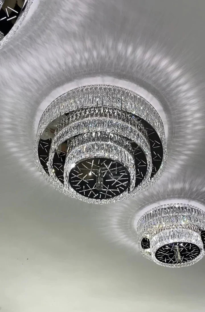 Oversized Modern Creative Flush Mount Round Multi-Layers Crystal Pendant Chandelier for Living / dining Room /