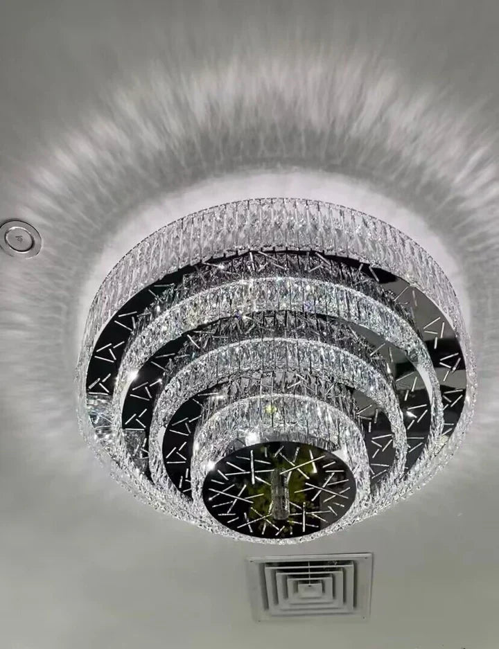 Oversized Modern Creative Flush Mount Round Multi-Layers Crystal Pendant Chandelier for Living / dining Room /