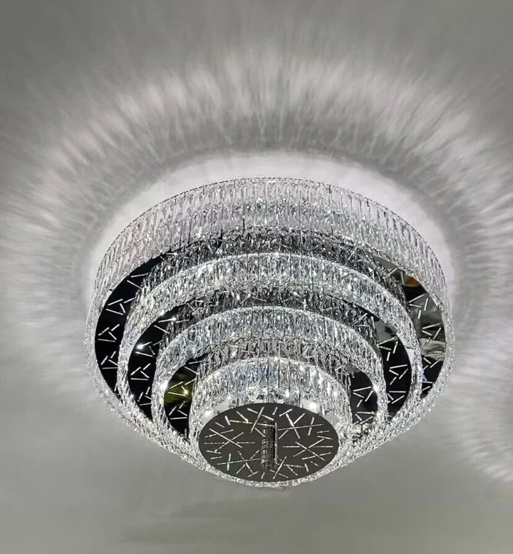 Oversized Modern Creative Flush Mount Round Multi-Layers Crystal Pendant Chandelier for Living / dining Room /