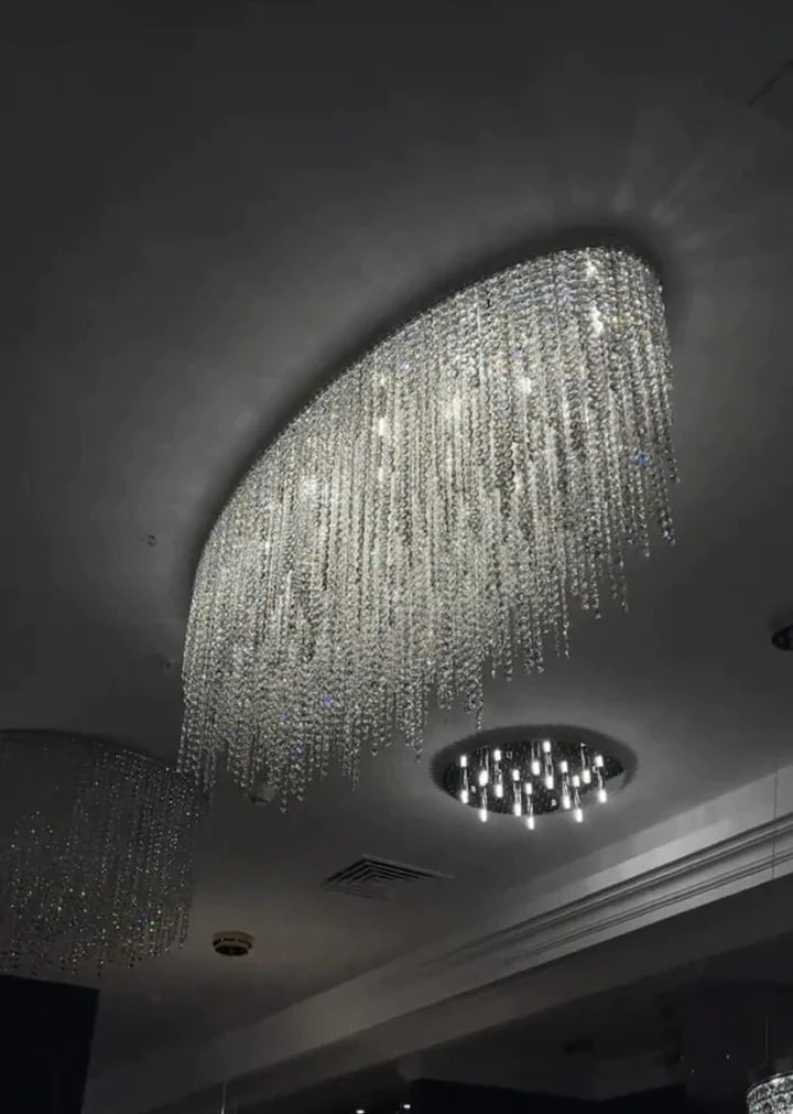 Modern Luxury Tassel Flush Mount Oval / round Crystal Chandelier Set for Living Room / bedroom / dining Room