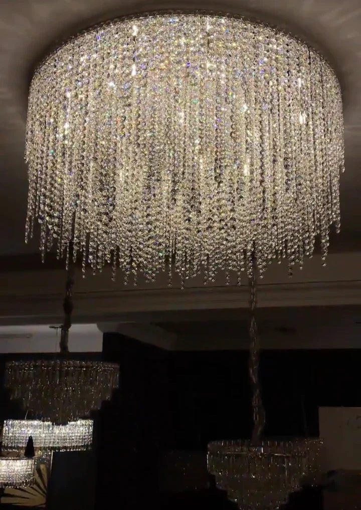 Modern Luxury Tassel Flush Mount Oval / round Crystal Chandelier Set for Living Room / bedroom / dining Room