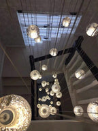 Oversized Nordic Art Round Air Bubbles Pendant Chandelier for Stairs / spiral Staircase / hotel