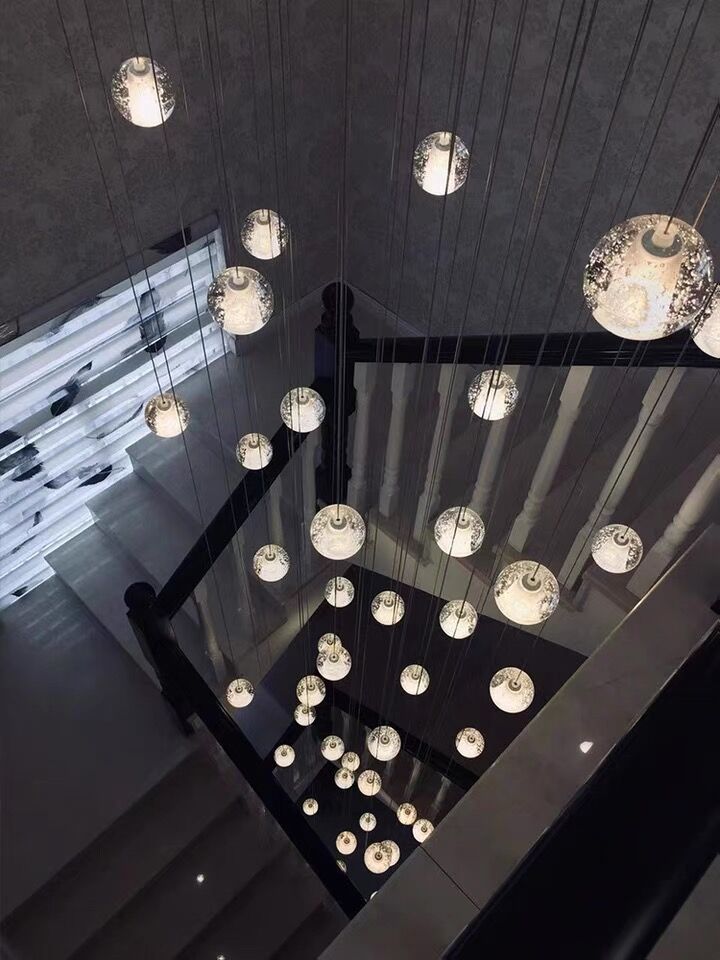 Oversized Nordic Art Round Air Bubbles Pendant Chandelier for Stairs / spiral Staircase / hotel