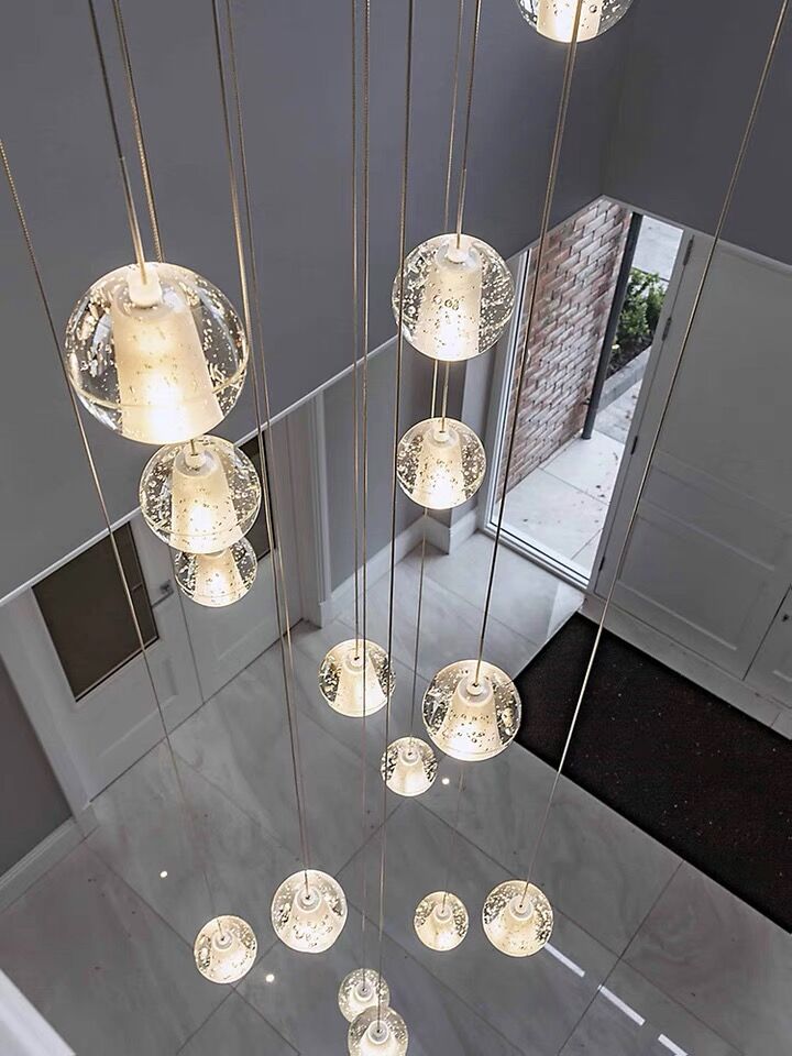 Oversized Nordic Art Round Air Bubbles Pendant Chandelier for Stairs / spiral Staircase / hotel