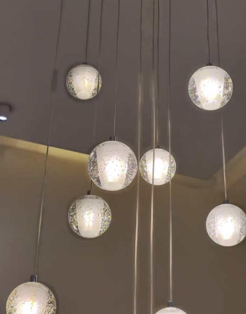 Oversized Nordic Art Round Air Bubbles Pendant Chandelier for Stairs / spiral Staircase / hotel