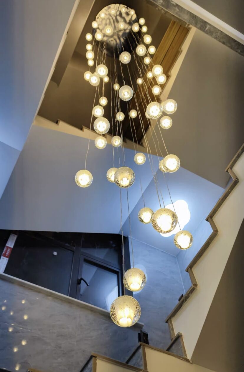 Oversized Nordic Art Round Air Bubbles Pendant Chandelier for Stairs / spiral Staircase / hotel