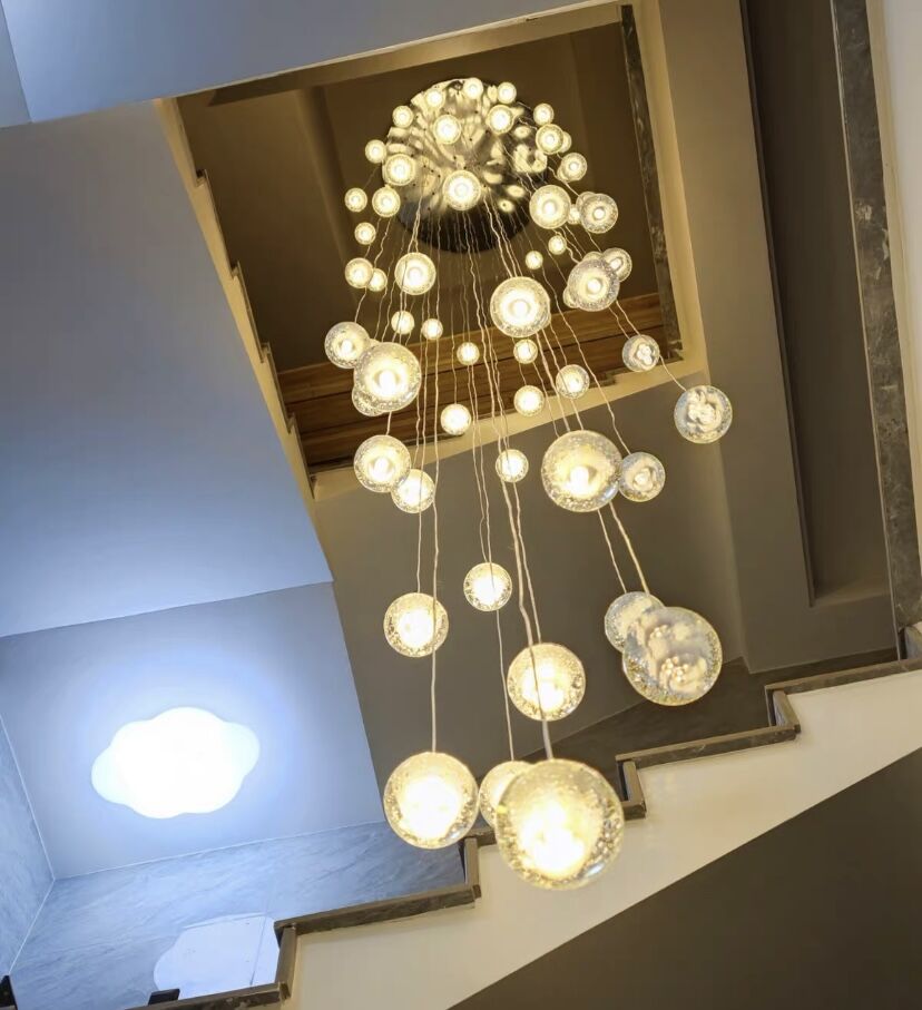Oversized Nordic Art Round Air Bubbles Pendant Chandelier for Stairs / spiral Staircase / hotel