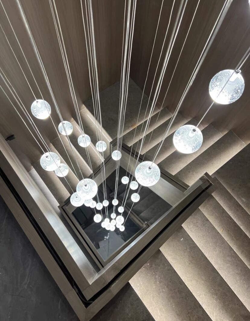 Oversized Nordic Art Round Air Bubbles Pendant Chandelier for Stairs / spiral Staircase / hotel