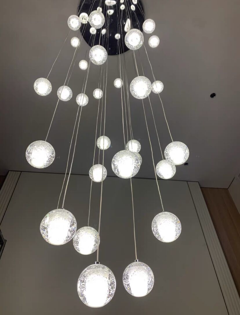 Oversized Nordic Art Round Air Bubbles Pendant Chandelier for Stairs / spiral Staircase / hotel