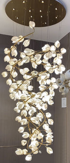 Spiral Pure White Magnolia Chandelier with Golden Branches for Staircase / high-Ceiling Space / foyer / Duplex
