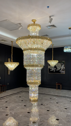 Oversized Luxury Gold Tiered Designer Crystal Chandelier for Large Hallway / foyer / entryway