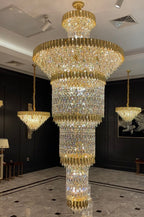 Oversized Luxury Gold Tiered Designer Crystal Chandelier for Large Hallway / foyer / entryway