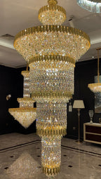 Oversized Luxury Gold Tiered Designer Crystal Chandelier for Large Hallway / foyer / entryway