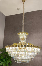 Modern Light Luxury Art Design Butterfly Multi-Tiered Round Crystal Chandelier with Golden Flowers for Living